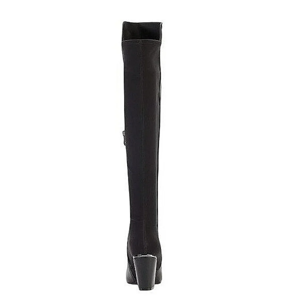 DKNY Chandrah Black Over The Knee Block Heel Boots Stretch Shaft Womens Size 5.5